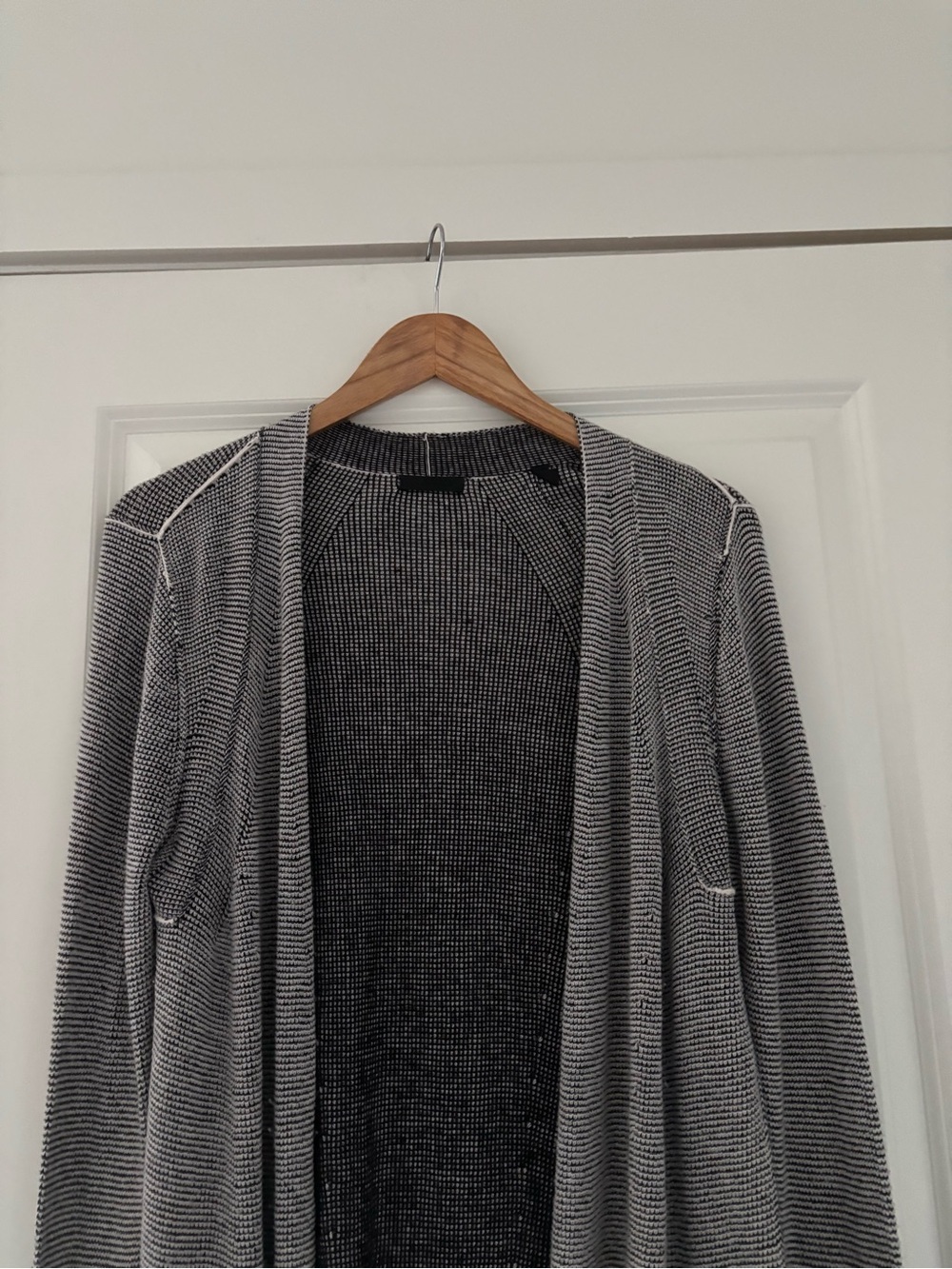 ATM Waffle Stitch Open Front Knit Cardigan Modal Wool Pockets - Picture 8 of 12
